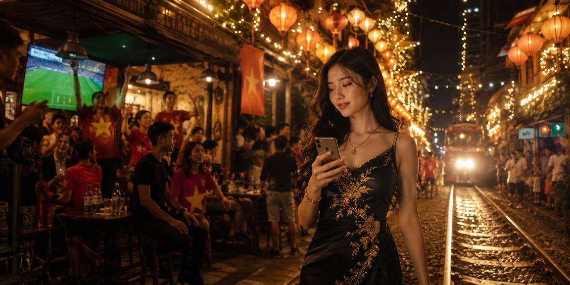 Người chơi dùng điện thoại truy cập live casino tại chợ đêm Hà Nội