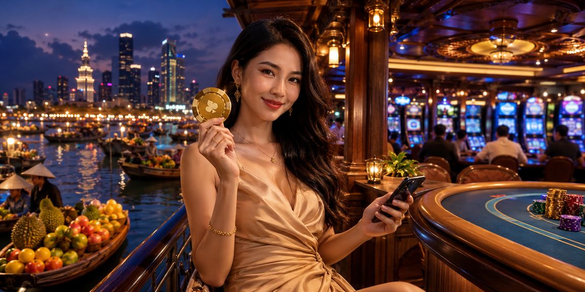 Người dùng trải nghiệm casino mobile bên tách cà phê tại vùng sông Mê Kông